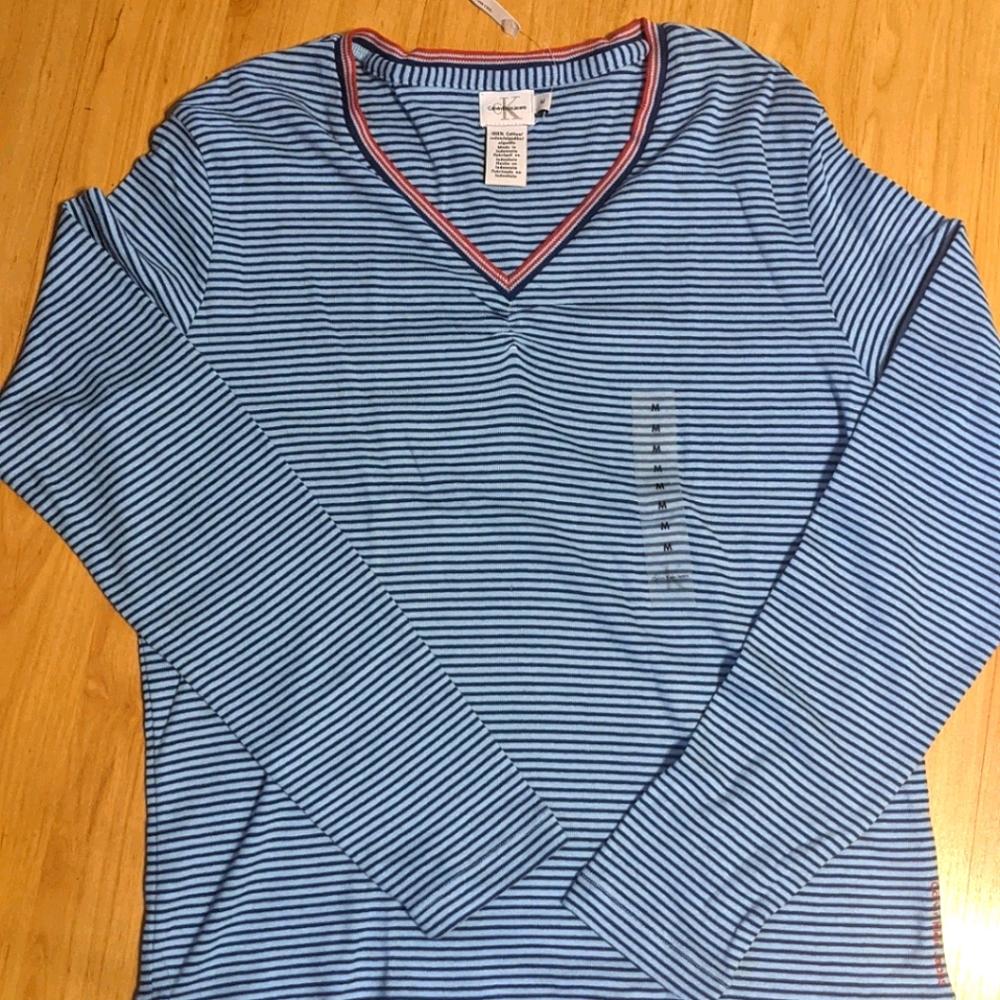NWT Girls Calvin Klein Long Sleeve Striped V Neck